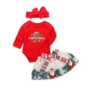 Kids Baby Girl Clothing Set,Christmas Costumes for Kids Girls,for 1-5 Years Old,Kids Baby Girls Christmas Santa Striped Print Long Sleeve Christmas Dress+Headbands Outfits Set
